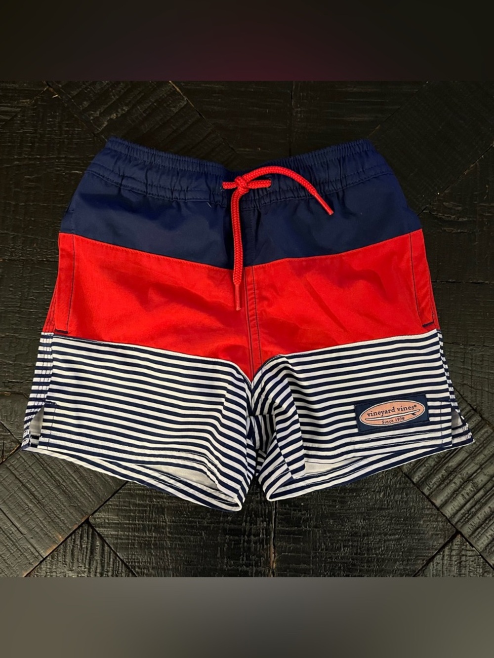 Vineyard Vines Boys Navy & Red Colorblock Swim Trunks Size 3T
